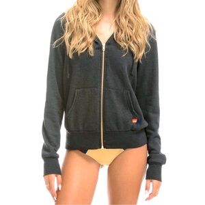 NWOT Aviator Nation Bolt Zip Hoodie On Charcoal, Size XS
